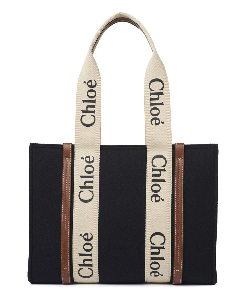 Chloe Medium Woody Tote Bag Canvas with Leather Black